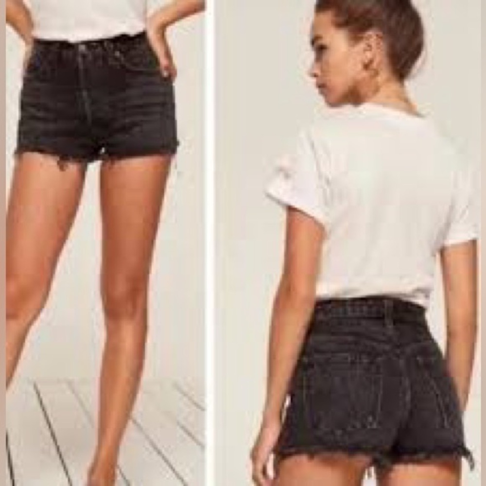Reformation Black Dixie High Waist Cutoff Denim Shorts Distressed Cheek